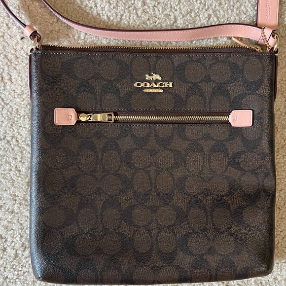 Coach Rowan File Bag, Signature Canvas and Shell Pink Trim - Picture 2 of 7